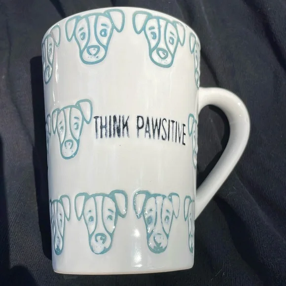 Pfaltzgraff - "THINK PAWSITIVE" embossed Dog Faces - 16 oz Coffee Mug - Picture 1 of 5